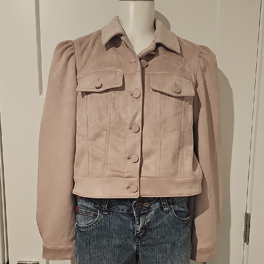 NWT Industry Faux Leather Suede Cropped Jacket in Petal Pink